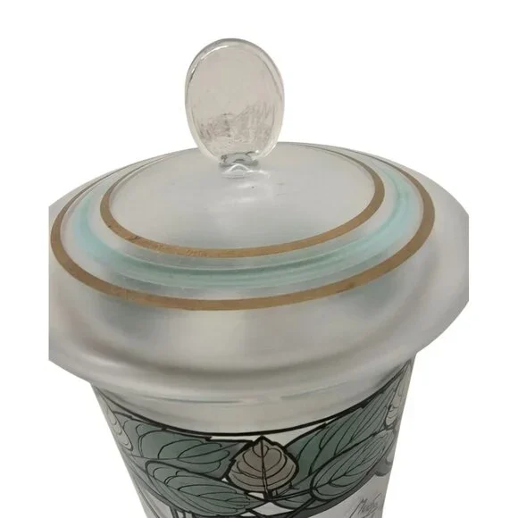 10 Mucha Art Glass Fuchsia Design Satin Glass Canister With Lid